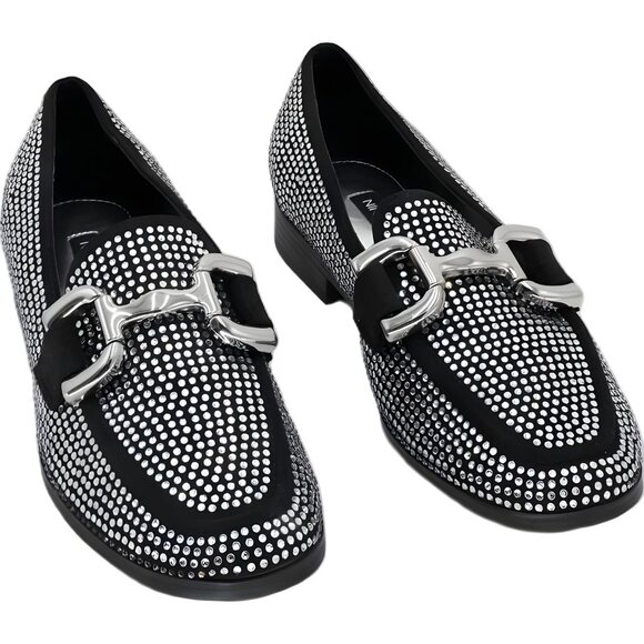 Nine West Bennit Slip-On Loafers Black Silver Studded Bit Detail US 8M - Picture 1 of 6